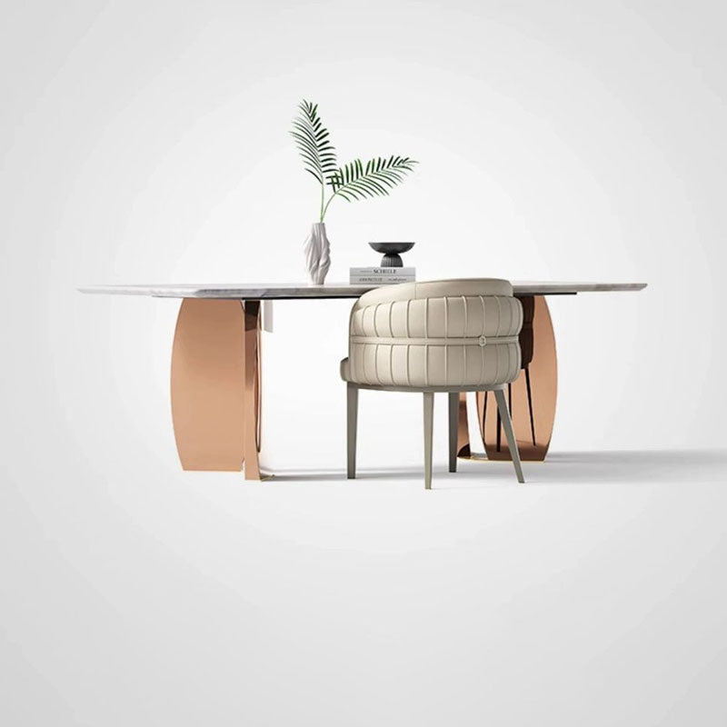 Chaise de salle à manger moderne de luxe ronde en similicuir avec dossier incurvé en acier au carbone 