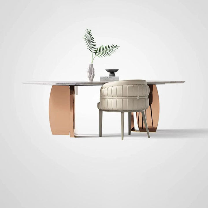 Chaise de salle à manger moderne de luxe ronde en similicuir avec dossier incurvé en acier au carbone 