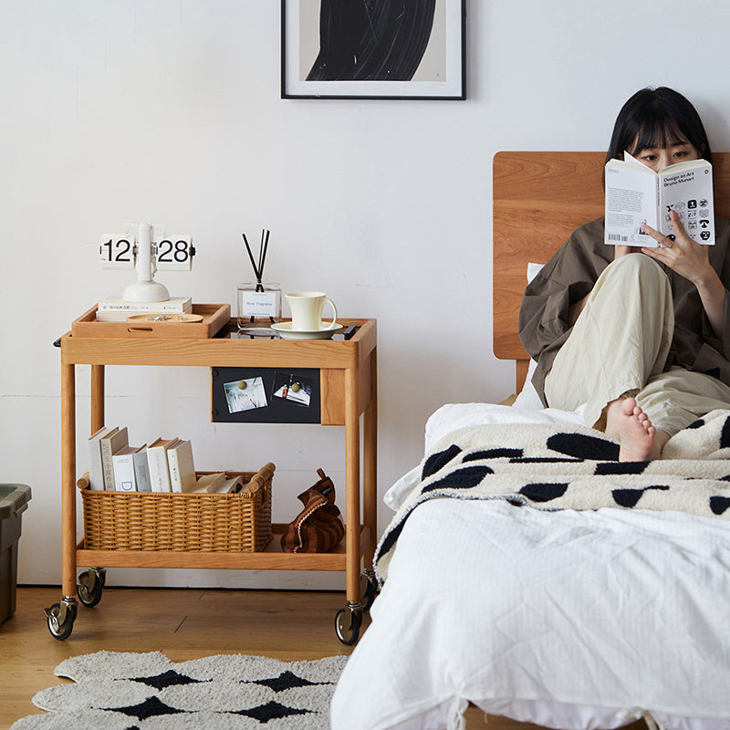 Mesa de café rectangular de vidrio y madera escandinava contemporánea de 2 niveles para sala de estar 