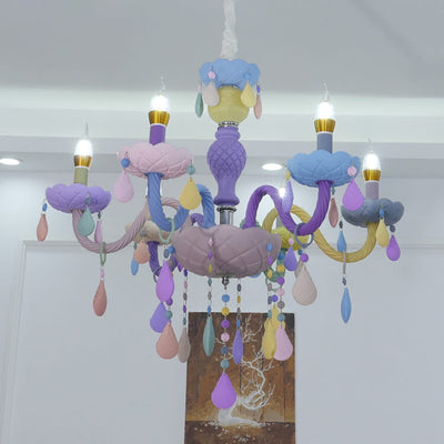 Modern Children's Princess Macaroon Candelabra Crystal Glass 5/6/8/10/12/15 Light Chandelier