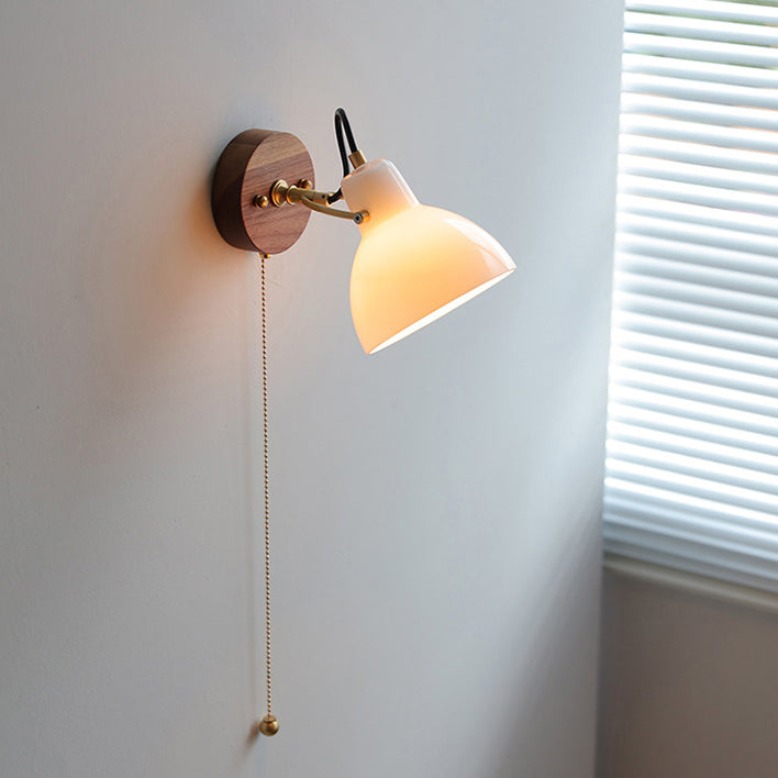 Applique murale en laiton avec verre rond à fil tiré japonais traditionnel 1 lumière pour chambre 