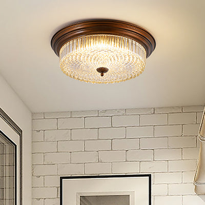Zeitgenössische Retro Metall Glas Runde Ripple LED Unterputz Deckenleuchte für Wohnzimmer 