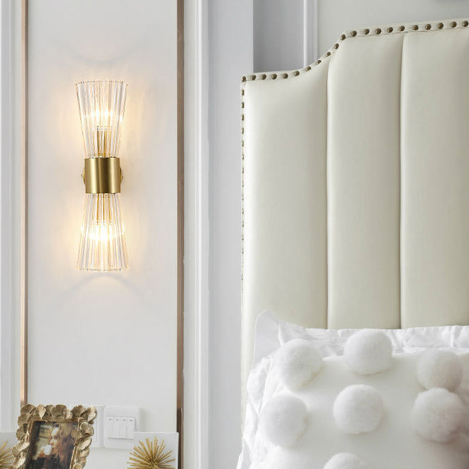 Lámpara de Aplique de Pared Contemporánea de Lujo con Cristal Acanalado Luminosa de 2 Luces para Dormitorio 