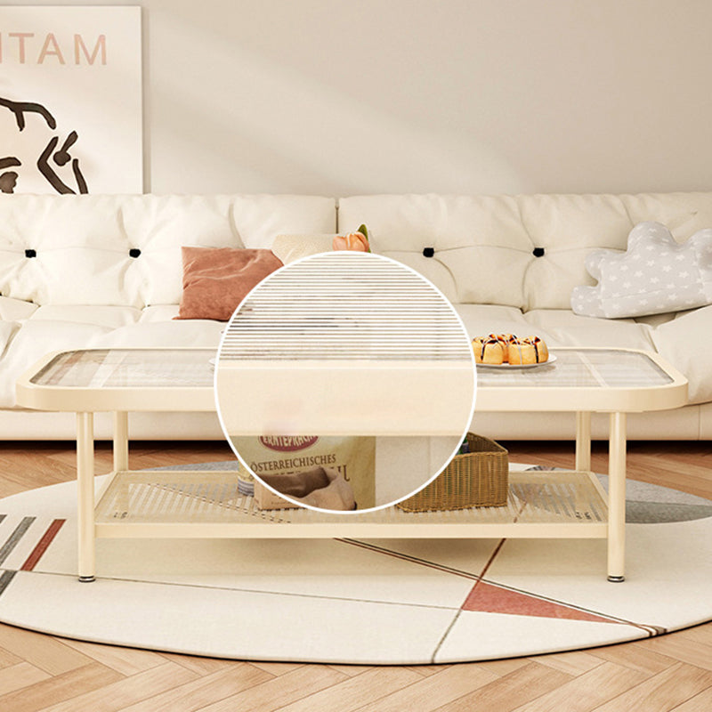 Moderner minimalistischer rechteckiger Glas-Kohlenstoffstahl-Couchtisch mit 2 Ebenen für das Wohnzimmer 