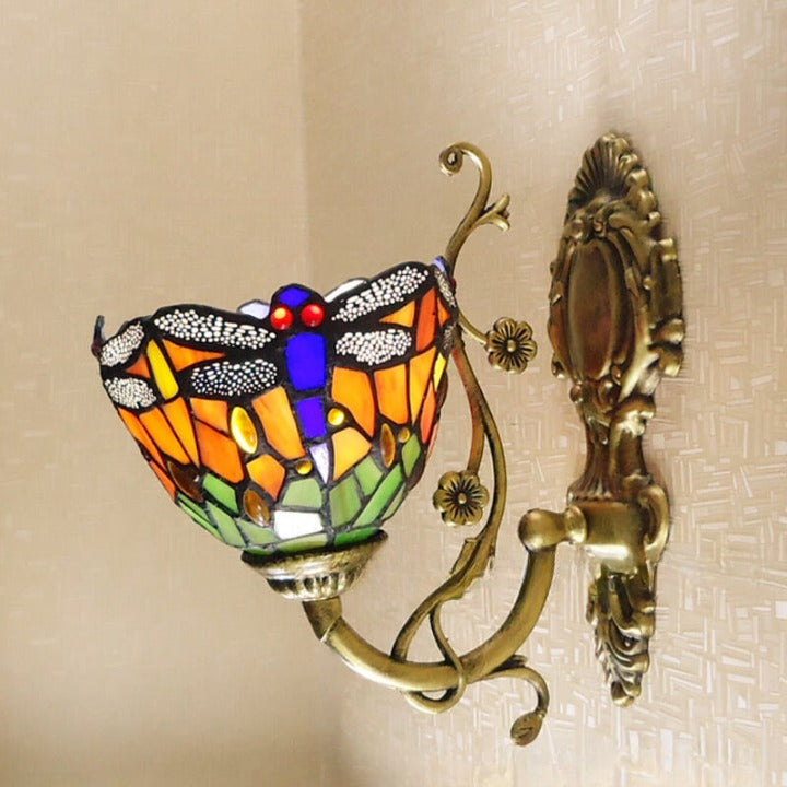 Applique murale Tiffany en verre teinté fait main avec motif de libellule à 1 lumière 