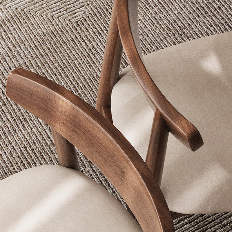Silla de Comedor Tapizada en Cuero Nappa de Doble Capa Cuadrada Retro Contemporánea con Respaldo Abierto Sin Brazos para Comedor 
