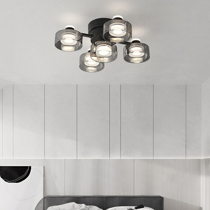 Modern Minimalist Round Copper Acrylic Glass LED Semi-Flush Mount Ceiling Light For Living Room