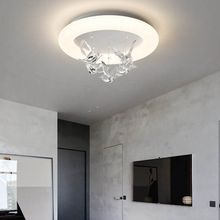 Zeitgenössische nordische runde Vogel Eisen Acryl LED Deckenleuchte für Schlafzimmer 