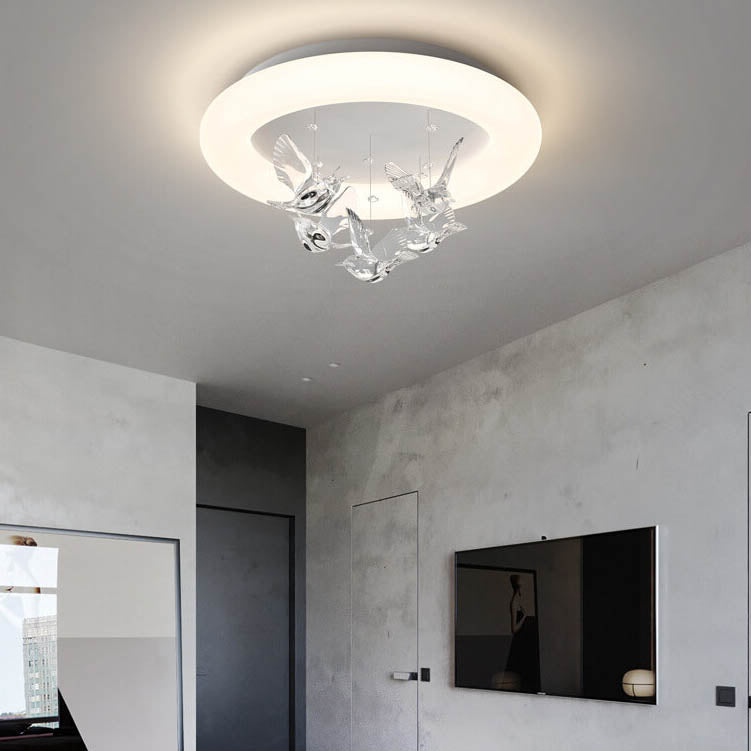 Zeitgenössische nordische runde Vogel Eisen Acryl LED Deckenleuchte für Schlafzimmer 