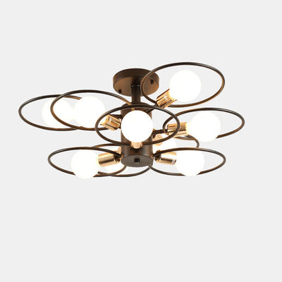 Nordic Industrial Flower Ring Iron 3/6/9 Light Semi-Flush Mount Ceiling Light