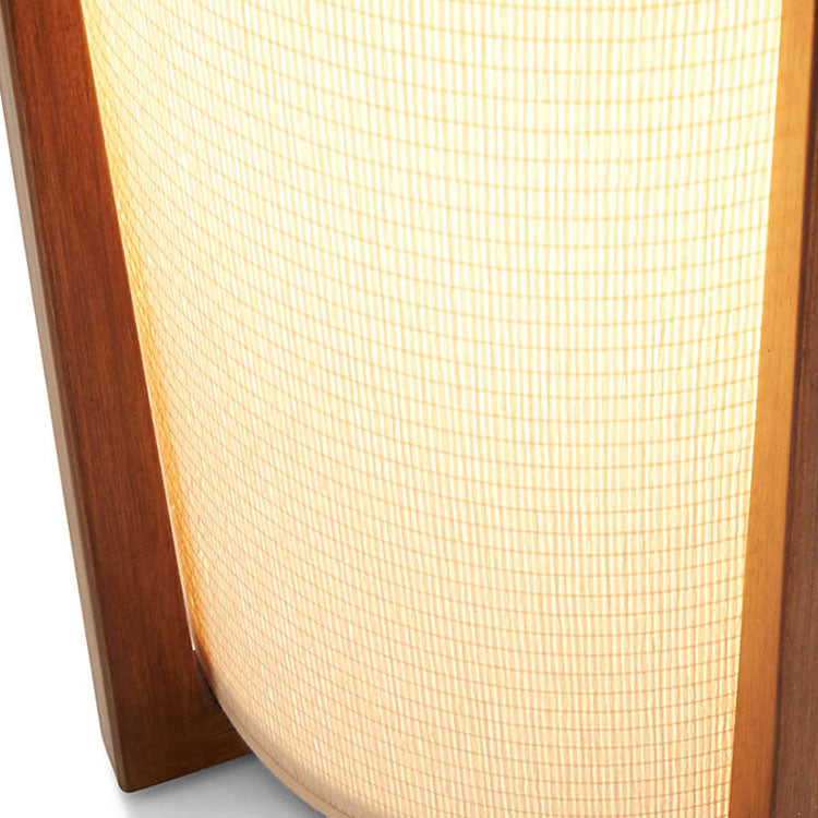 Lampe de table en bois cylindrique japonaise traditionnelle à 1 lumière pour chambre 