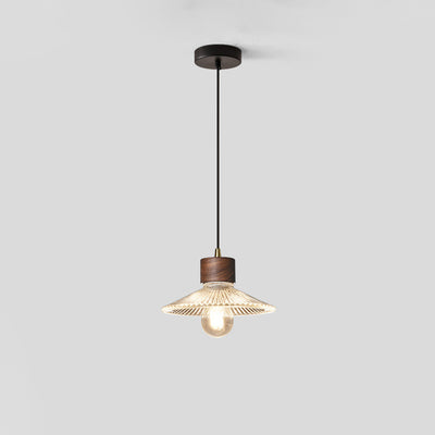 Traditionelle chinesische Pendelleuchte aus Eisen, Walnuss und Glas, konisch, schirmförmig, 1 Licht, für Esszimmer 