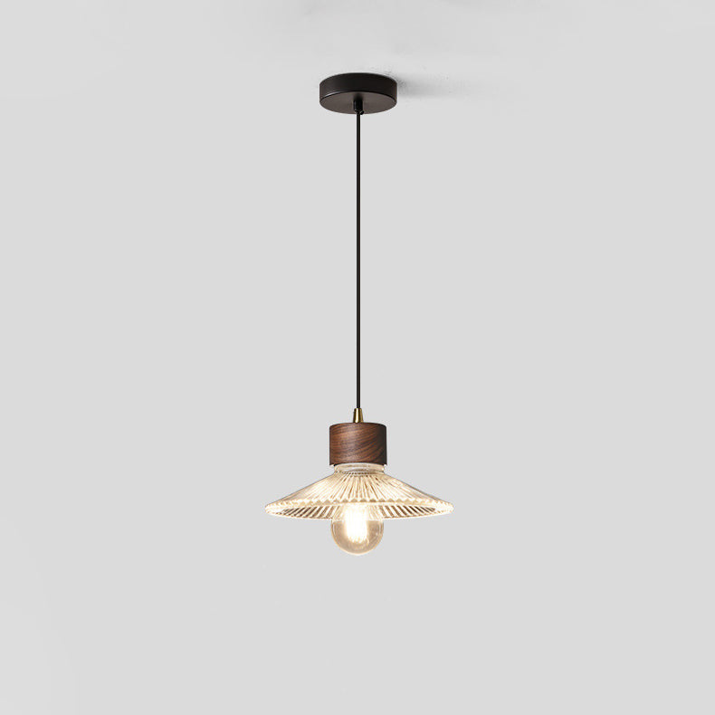 Traditionelle chinesische Pendelleuchte aus Eisen, Walnuss und Glas, konisch, schirmförmig, 1 Licht, für Esszimmer 