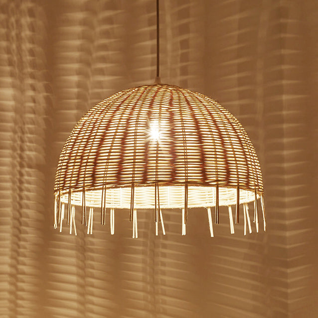 Traditional Vintage Rattan Half Ball Grass Rattan Bamboo 1-Light Pendant Light For Bedroom
