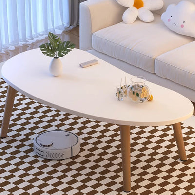 Mesa de café de madera con forma ovalada de mango minimalista moderna para sala de estar 