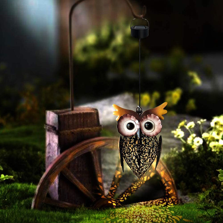 Luz de Paisaje Exterior Colgante LED de Hierro Decorativa Solar con Forma de Búho 