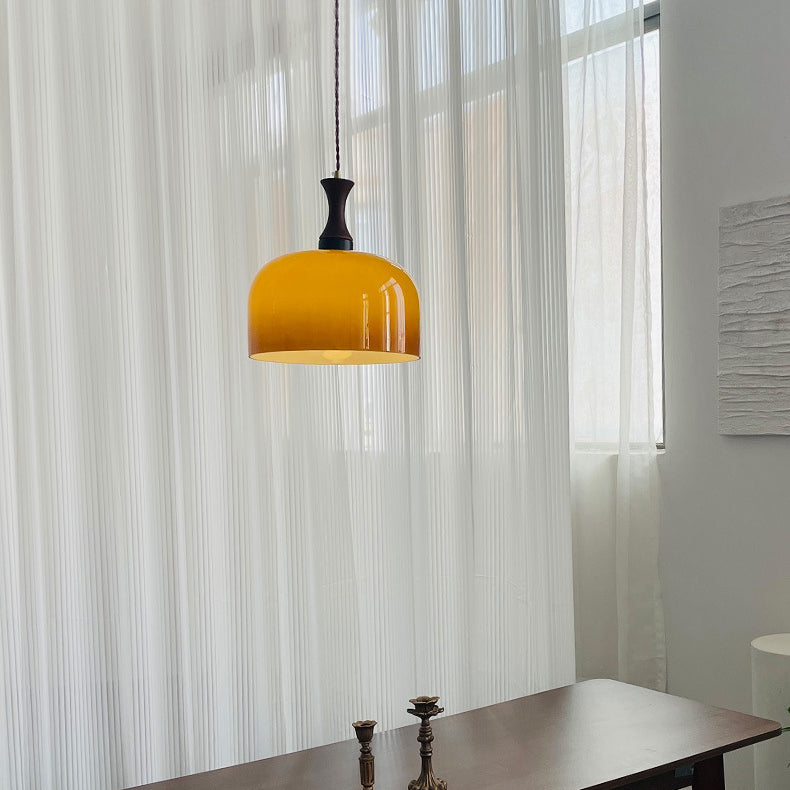 Lámpara colgante de 1 luz, tradicional, vintage, redonda, de madera y vidrio, cilindro redondo, para sala de estar 