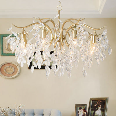 Modern Luxury Leaf Iron Crystal 7/9 Light Chandelier For Living Room