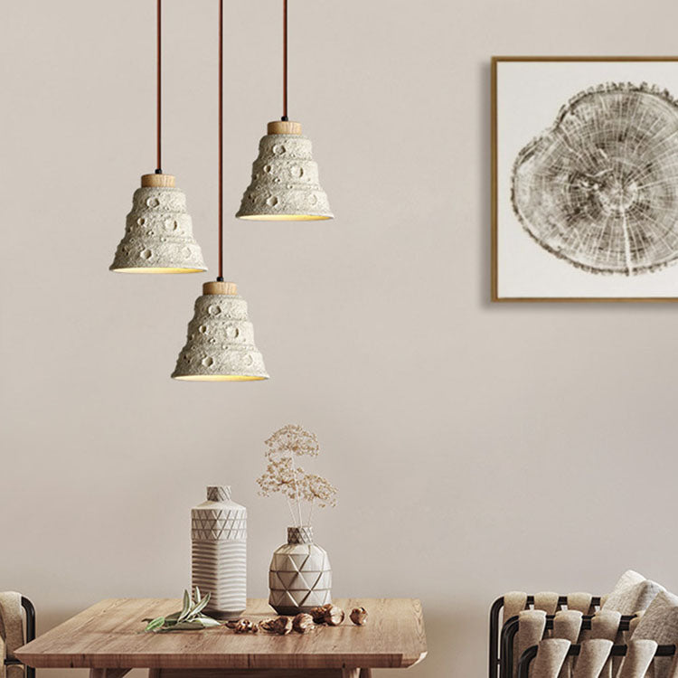 Contemporary Scandinavian Cylinder Cone Cement Solid Wood 1-Light Pendant Light For Living Room