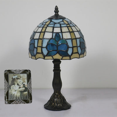 Tiffany Retro Mediterrane Blätter Buntglas 1-Licht Tischlampe 