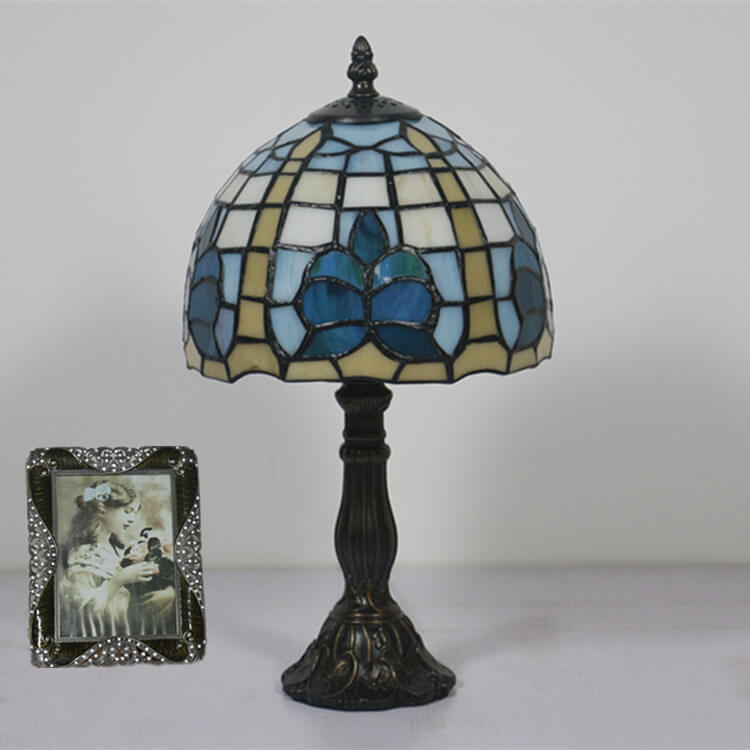 Tiffany Retro Mediterrane Blätter Buntglas 1-Licht Tischlampe 