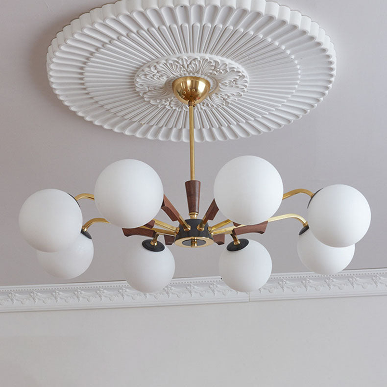 Lámpara de Araña Tradicional Francesa de Orbe de Cobre y Madera con Vidrio de 3/6/8 Luces para la Sala de Estar 