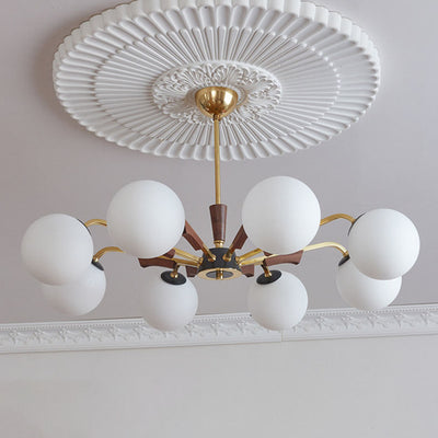 Lustre traditionnel français en orbe tout cuivre bois verre 3/6/8 lumières pour salon 