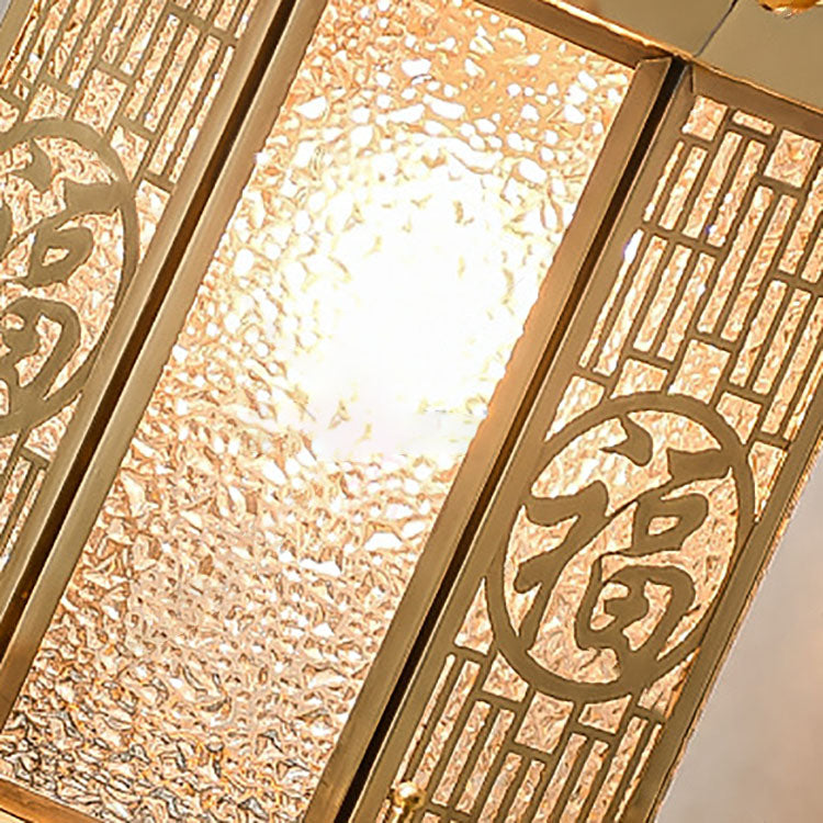 Lámpara de Aplique de Pared de 1 Luz en Forma de Cono de Cilindro de Vidrio de Acero Inoxidable de Latón Impermeable Tradicional Chino para Patio Exterior 