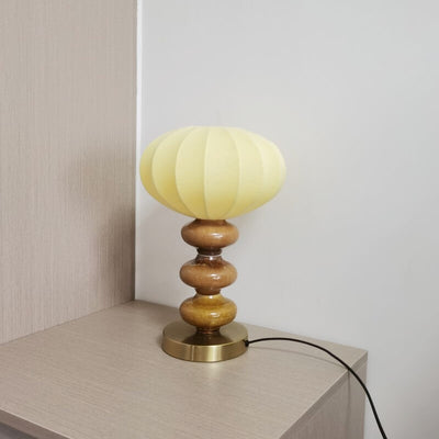 European Retro Lantern Fabric Lampshade Ceramic Iron Base 1-Light Table Lamp