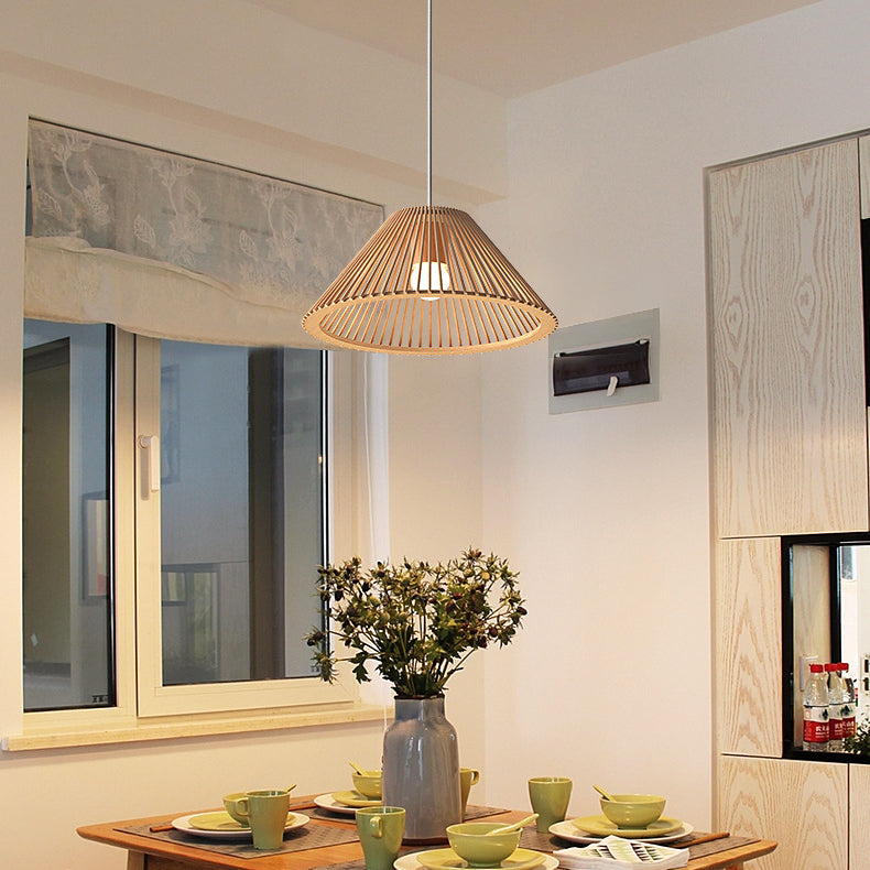 Lustre traditionnel japonais en bois trapézoïdal rond 1/2 lumière pour salle à manger 