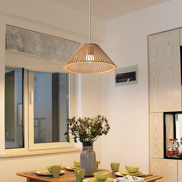 Lustre traditionnel japonais en bois trapézoïdal rond 1/2 lumière pour salle à manger 