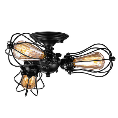 Lámpara de Techo Semiempotrada con Jaula de Hierro Industrial Contemporánea 3/4 Luces para Sala de Estar 
