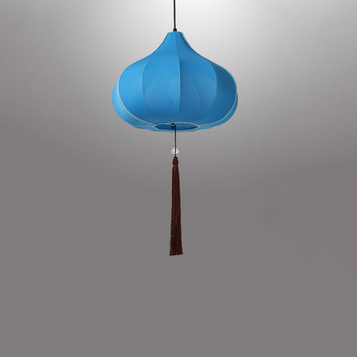 Traditionelle chinesische Laterne Stoff Eisen 1-Licht Pendelleuchte für Schlafzimmer 