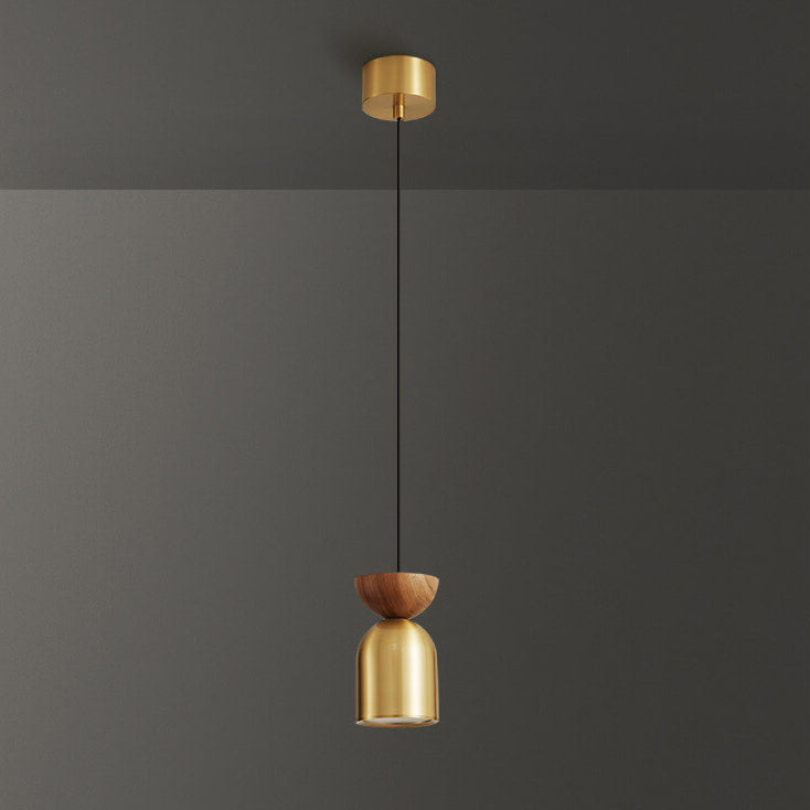 Italian Light Luxury Full Copper Wood Grain Column LED Pendant Light