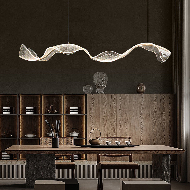 Lustre moderne en acrylique à LED pour salle à manger avec ruban en forme de vague et rectangle créatif contemporain 