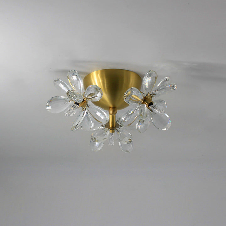 Moderne minimalistische Blume Messing Kristall 3/5/6/7 Licht Unterputz Deckenleuchte für Wohnzimmer 