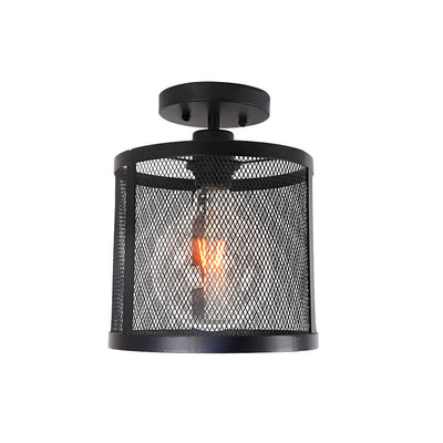 Industrial Vintage Iron Mesh Cylinder 1-Light Semi-Flush Mount Ceiling Light