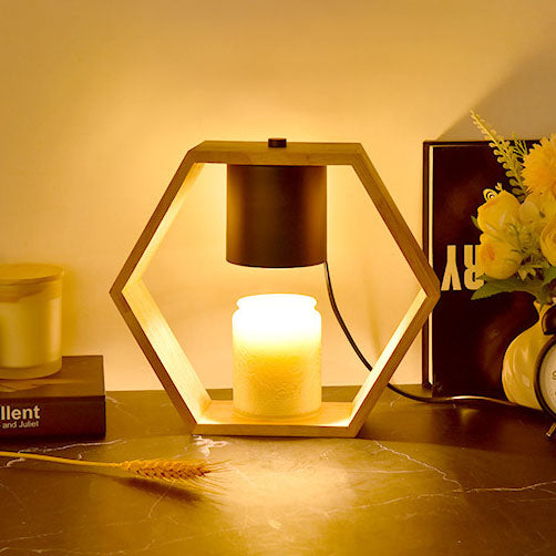 Modern Minimalist Hexagonal Metal Wood Aromatherapy Melting Wax 1-Light Table Lamp