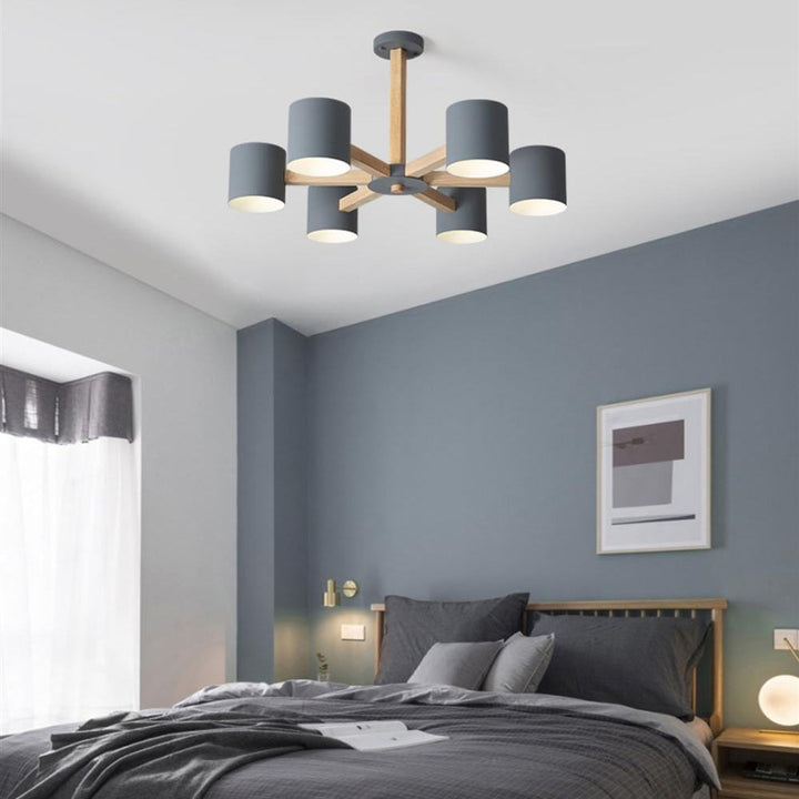 Lustre contemporain en bois rond scandinave avec matériel pour 6/8 lumières pour salon 