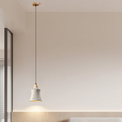 Zeitgenössische industrielle Kuppel konische Massivholz Zement 1-Licht Pendelleuchte für Wohnzimmer 