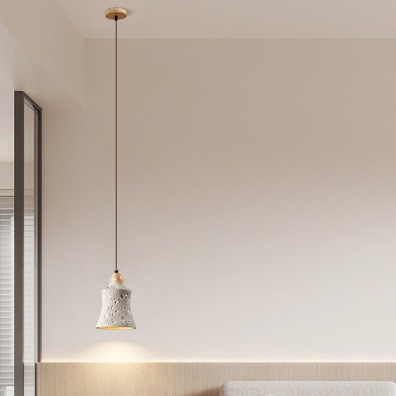 Zeitgenössische industrielle Kuppel konische Massivholz Zement 1-Licht Pendelleuchte für Wohnzimmer 