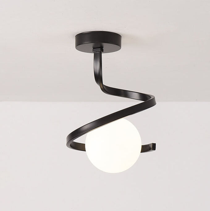 Modern Creative Minimalist Iron Glass Sphere 1-Light Semi-Flush Mount Ceiling Light