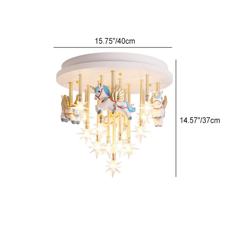 Moderne Kinder Pegasus Hardware Harz Glas 13-Licht Deckenleuchte 