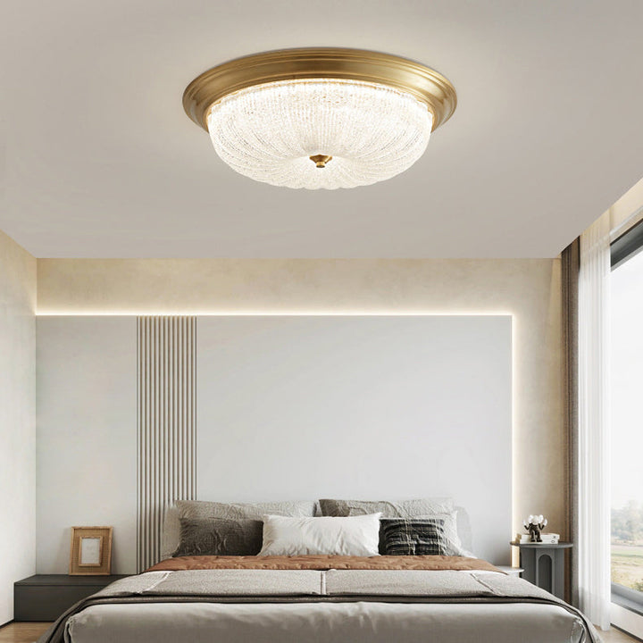 Luz de techo LED empotrada de cobre con cristal redondo nórdico contemporáneo para dormitorio 