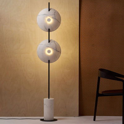 Modern Creative Marble Texture Disc Shaped Resin Base LED Standing Floor Lamp