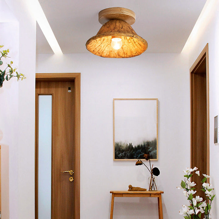 Traditional Vintage Lotus Leaf Resin Fiber Glass 1-Light Semi-Flush Mount Ceiling Light For Bedroom