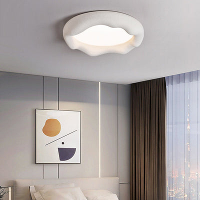 Plafonnier LED Rond en Fer et Fibre de Verre Minimaliste Moderne Crème pour Salon 