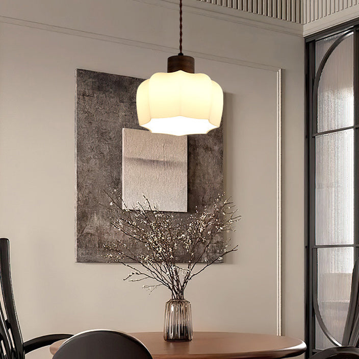 Moderne Einfachheit Walnuss Glas Runde Glocke Kuppel 1-Licht Pendelleuchte für Esszimmer 