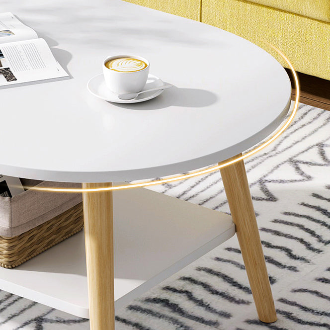 Mesa Auxiliar Moderna Minimalista de Madera Maciza con Forma de Rectángulo Redondeado de 2 Niveles Para Sala de Estar 