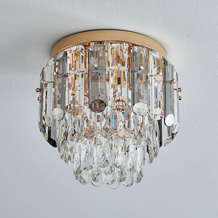 Modern Luxury Round Iron Crystal Gold 3-Light Flush Mount Ceiling Light For Hallway